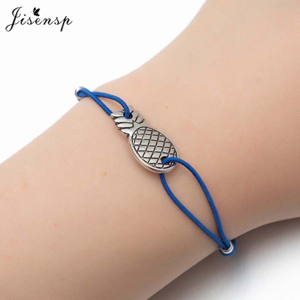 

jisensp summer style lovely pineapple charm bracelet fashion jewelry for women tropical fruit pineapple rope bracelet gift, Black