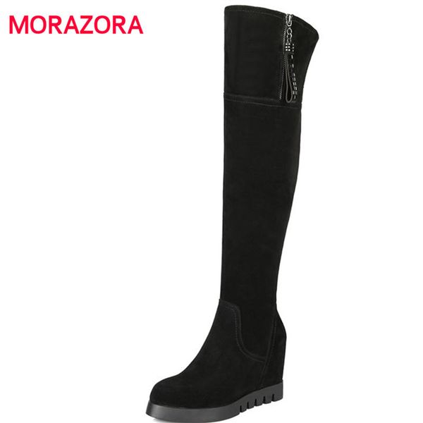 

morazora 2018 new autumn winter zipper women boots comfortable short plush over the knee boots fashion super high heel, Black