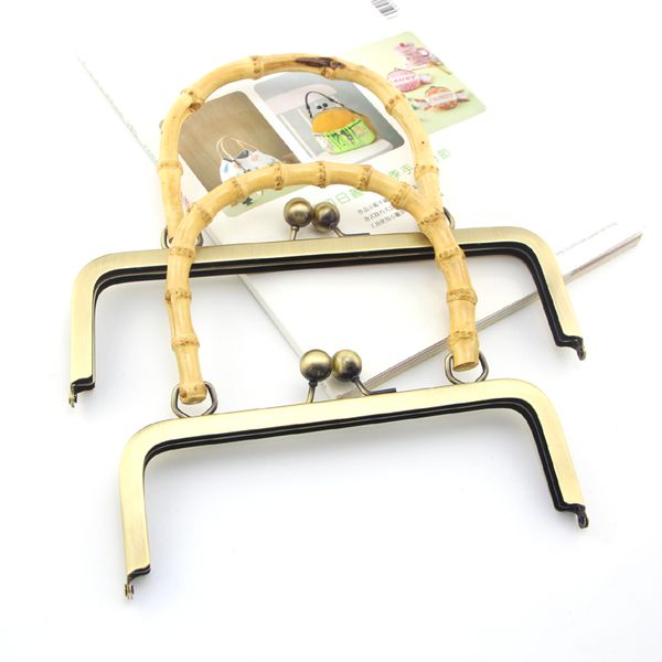 

k669 bamboo handle 20/25cm no hole screw bronze purse frame diy handmade cloth art kiss lock bag coin purse hardware accessories, Black