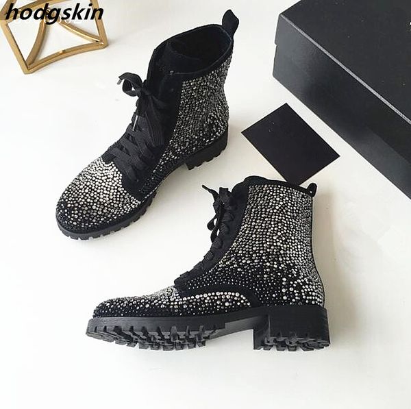 

2019 runway luxury white black crystal rhinestone studs women boots lace up ankle botines zapatillas shoes woman