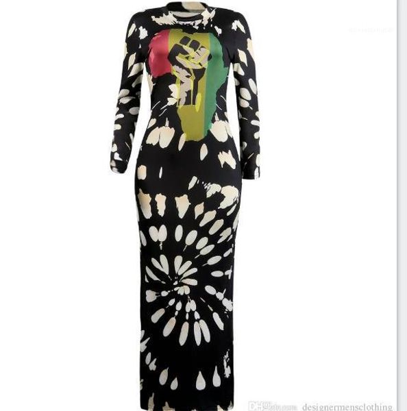 

dresses long sleeve fashion split printed dress o-neck lady one piece street female clothing women club, Black;gray