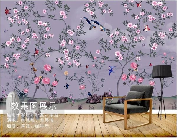 

3d wallpaper custom p mural hand-painted flowers, flowers, birds, pens, wall home decor wall art pictures 3 d wallpaper for walls
