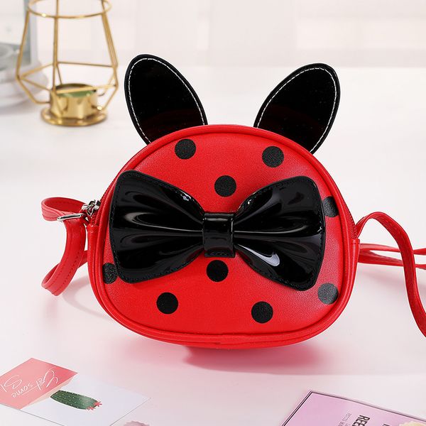 

2020 new children leather purse and handbag kids small coin wallet pouch kawaii bow girls dot shoulder bag baby small bag, White