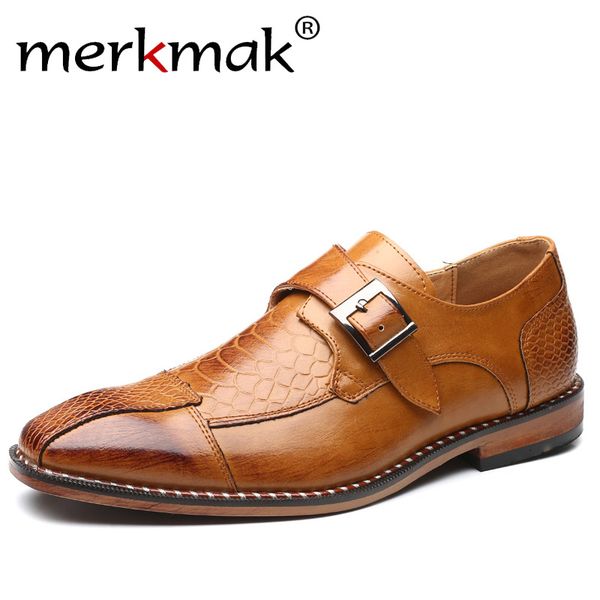 

merkmak pointed toe dress shoe fashion crocodile pattern office footwear business formal leather shoe for party wedding big size, Black