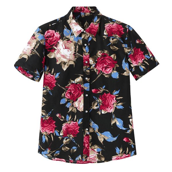 

summer men's shirts blouse hawaii printing lump chest short sleeve round hem loose men dress shirts camisas hombre clothing, White;black