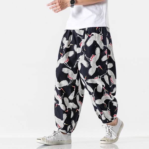 

china's wind fashion brand solid color cotton linen thin straight pants male casual loose simple trousers chinese fairy pigeon, Black