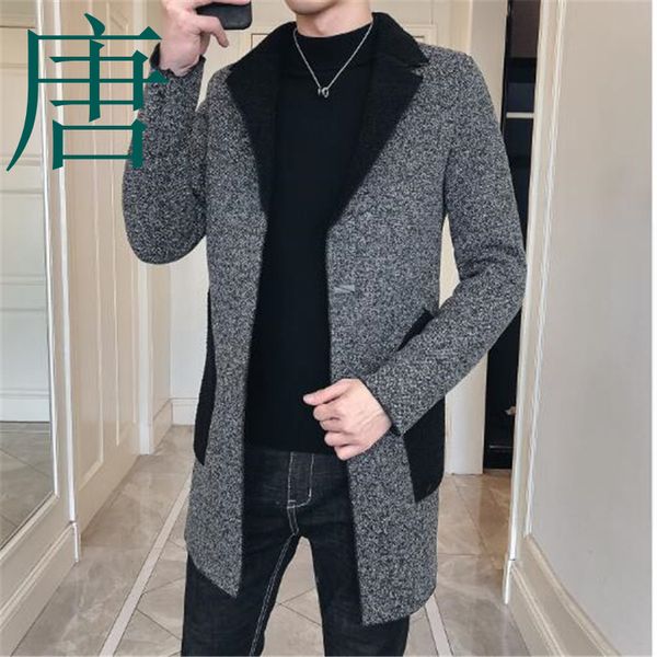 

tang cool 2019 new brand wool coat mens vintage coats mens abrigo hombre invierno fashion korean men coat long trench jacket, Tan;black