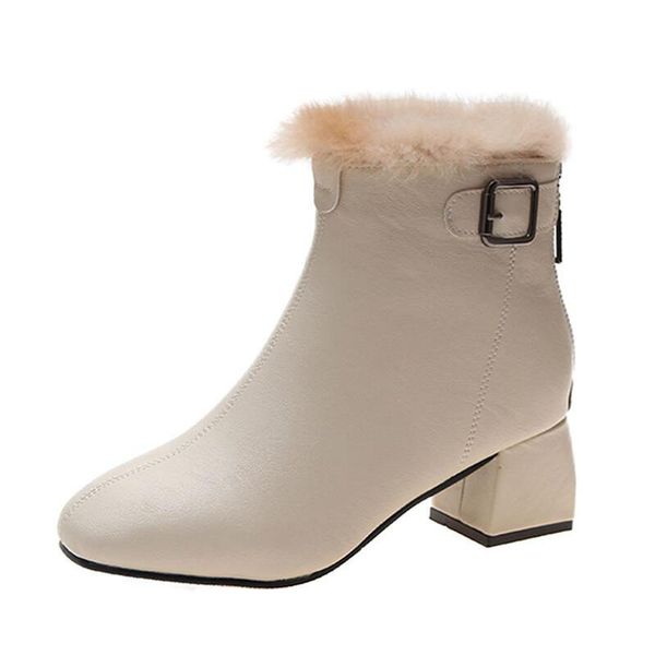

2020 new winter boots women shoes woman boots fashion high heel square toe warm ankle 2019 winter new short fur warm, Black