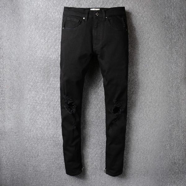 

brand new fashion men's designer jeans men's distressed zipper jeans straight pants men's designer slim motorcycle denim pant, Blue