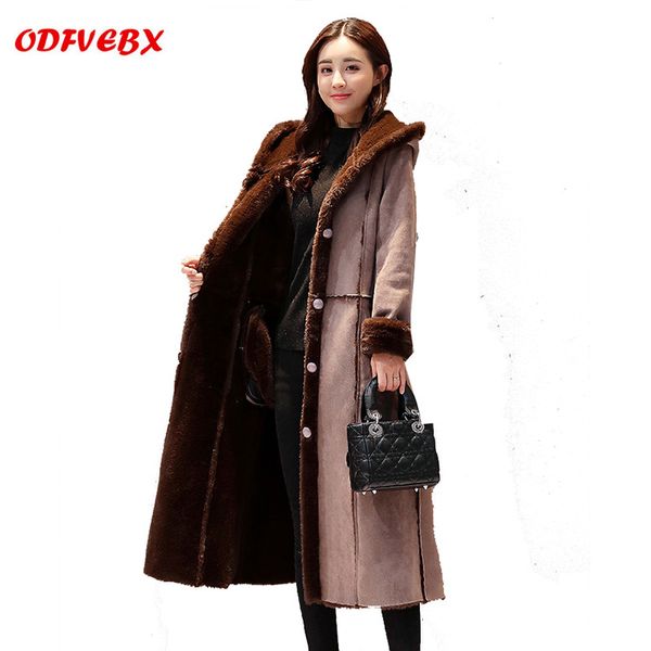 

2018 winter women's coat single-breasted motorcycle long plus velvet thick fur coat to keep warm artificial leather female, Black