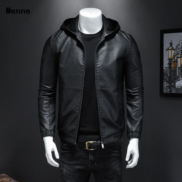 

2019 new men's jacket\ winter leather /hood/size big, Black