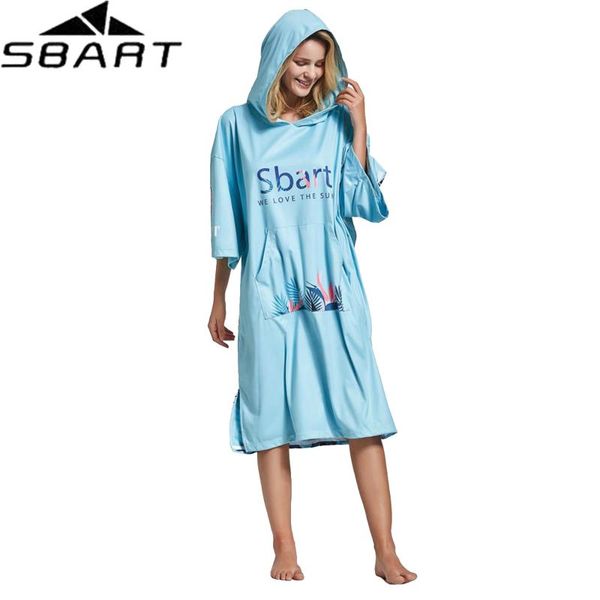 

sbart women sunscreen beach swimming cloak cover-up bathrobe with hood bathing towel cape bathtub quick-drying swim dress blue