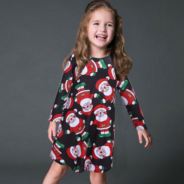 

Hot Sale Kids Design Dress Long Sleeve Halloween Claus Dresses Gift Christmas Xmas Flared Dress for girls swing Casual Mini Dress