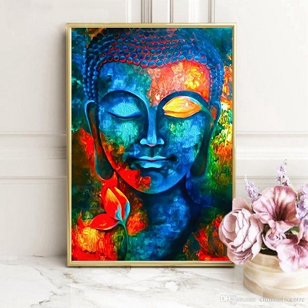 

va. modern buddhism wall art handpainted abstract art oil painting lord buddha on canvas home decoration p122