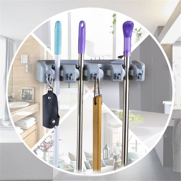 

mop broom holder wall mounted garden tool for storage kitchen garage warehouse compact sizing clean design organization systems