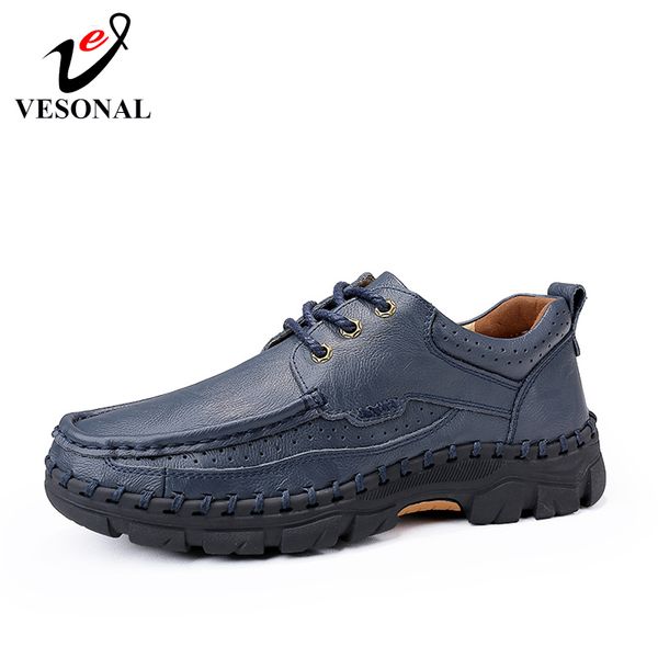 

vesonal 2019 spring big size handmade genuine leather men shoes oxfords comfortable male casual sneakers oxford footwear, Black