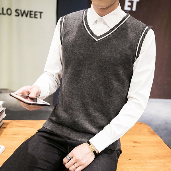 

wool vest men autumn winter new classic v-neck sleeveless sweater men cotton knitwear pull brand clothing outwear xxxl, White;black