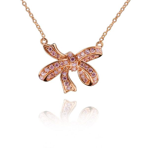 

sterling silver rose gold-plated cubic zirconia bowknot pendant necklace 17" chain