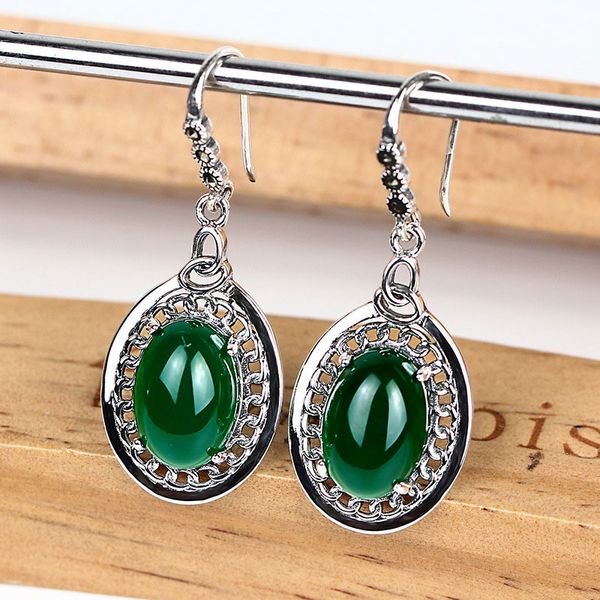 

radhorse earring genuine 925 sterling silver woman high jewelry thai silver chalcedony earring, Golden;silver