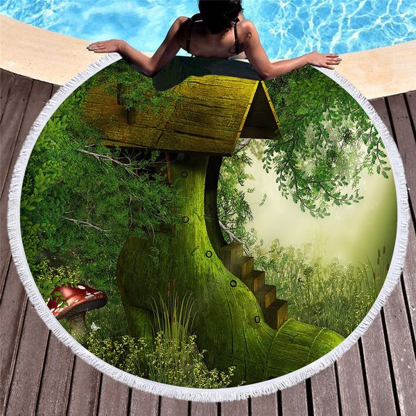 

forest landscape printed beach towels round tassels microfiber towel beach boho decor wall tapestry large bath towel