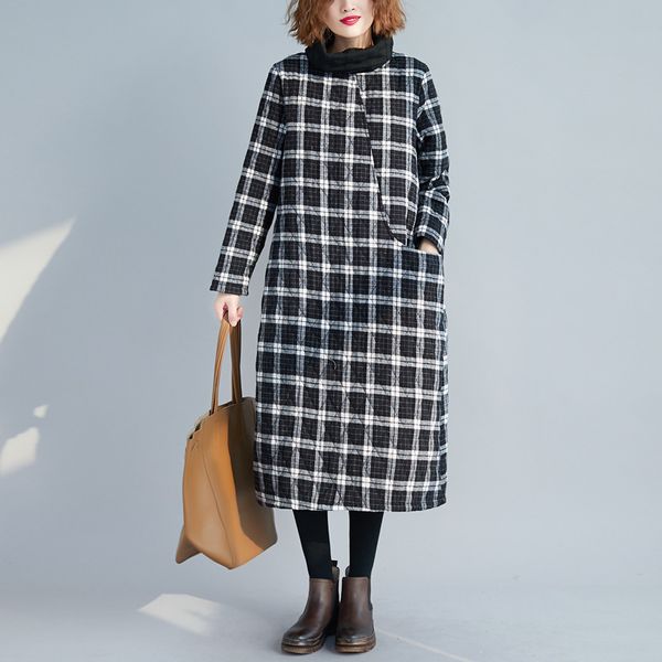 

p shoot 2019 winter new products padded thick warm high collar pattern large size literature and art cotton coat cotton-padd, Blue;black