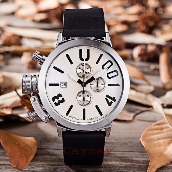 

new men mechanical wristwatches fashion luxury big dial rubber classic boat round chronograph left hook hand men calendar watches, Slivery;brown