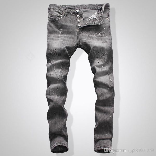 

2020 luxury men's distressed ripped skinny jeans fashion designer jeans pour hommes slim printing causal mens pants hip hop designer jo, Blue
