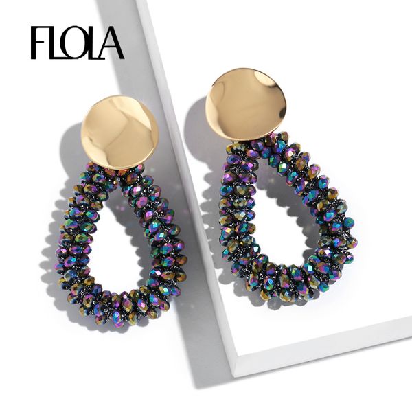 

flola handmade colorful beads earrings women trendy dangle teardrop earrings pendant kralen oorbellen ersq07, Golden