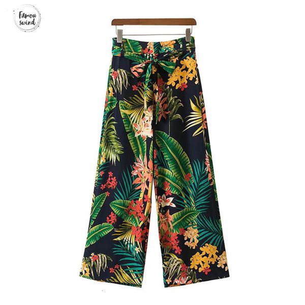 

брюки женщины цветочные xd62 зеленый высокой талией пояса молнии мода женский летний wide leg cozy штаны печати, Black;white