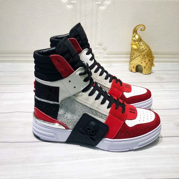 

european station fashion drill men's boots, leisure high-uppers, leather comfortable, thick-soled men's shoes of freight, Black