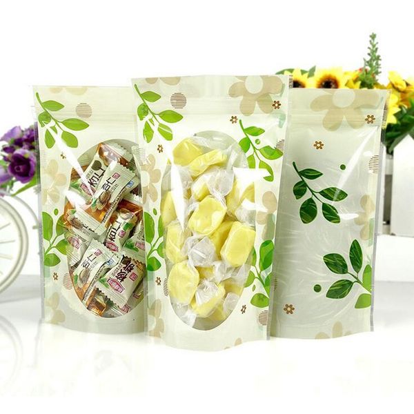 1000 Teile/los 12*20 cm Snack Tee Süßigkeiten Lagerung Klar Poly Ventil Verpackung Beutel Heißsiegel Green Leaf Zip-lock Wiederverschließbaren Beutel