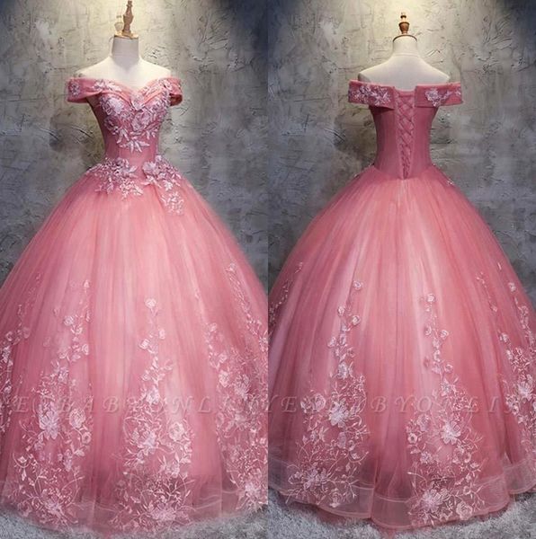 

off the shoulder lace quinceanera dresses 2019 tulle applique ball gown floor length prom dresses for birthday party with lace up bc1603, Blue;red