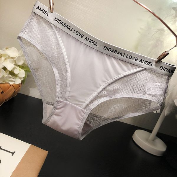 

лето прозрачная сетка кружева нижнее белье для женщин-студентов хлопок промежность трусы удобные надписи малоэтажные трусы, Black;white