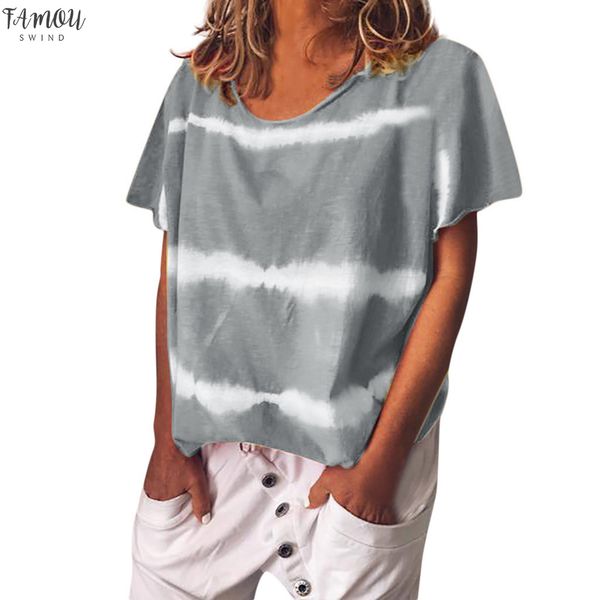 

women shirts casual tie dyed short sleeve stripe orange crew neck o neck trend elegant noble simple summer blouse shirts, White