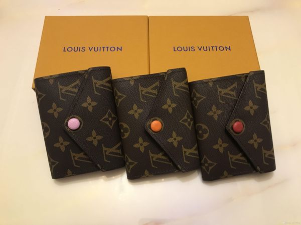 

5757 women man original box luxury real leather multicolor short wallet card holder classic zipper pocket victorine, Red;black