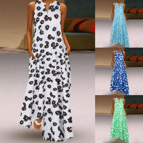 

cover-ups women plus size print sleeveless v-neck dress oversized skirt loose daily casual vintage bohemian v neck maxi