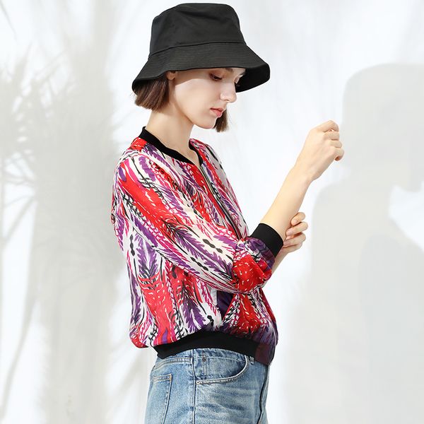 

yangxun 2019 summer chinese style slim baseball jersey 100% silk women plus size thin jacket jhi11929, Black;brown