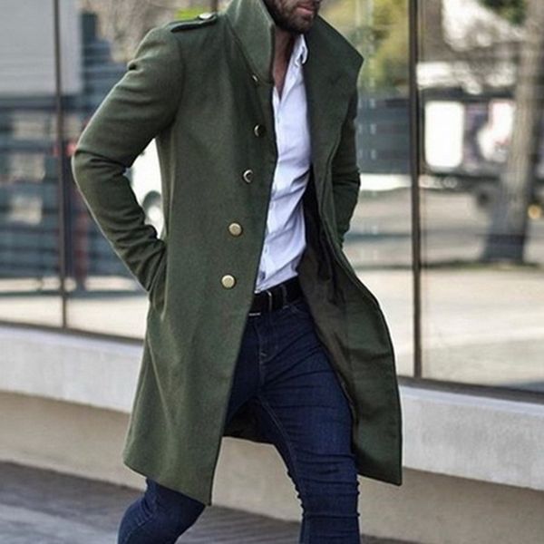 

2020 vintage men long overcoat autumn solid color rtro long trench jackets coats male single breasted business casual outwears, Tan;black