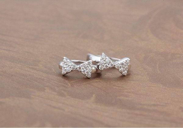 

original 925 silver jewelery loop earrings woman sweet bowknot round young girl trinket fashion causal wholesales 13mm 6 pairs, Golden;silver