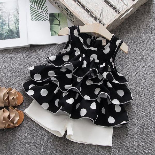 

dot print baby girl clothes set summer toddler chiffon ruffle sleeveless tank +shorts newborn infant baby girl clothing set, White