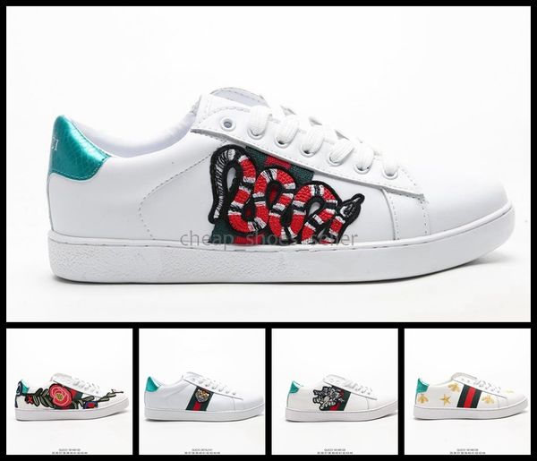 

men women sneaker casual shoes luxury snake designer low leather sneakers ace bee stripes shoe walking sports trainers tiger shoe, White;red