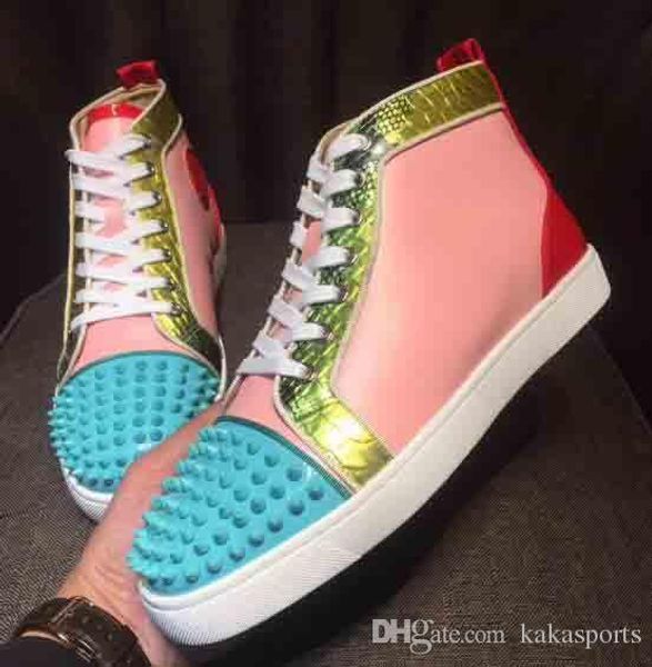 

real picture red bottom sneakers for men luxury red yellow spikes fashion casual mens womens shoes 2018 designer leisure trainers footwear, Black