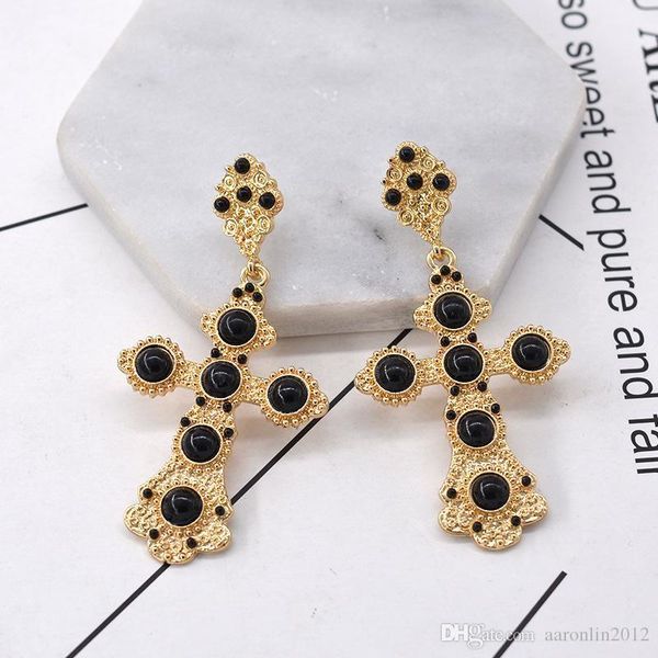 

барокко горный хрусталь крест серьги стержня для женщин мода свадебные украшения золото металл резьба серьги brincos старинные бижутерия, Golden;silver