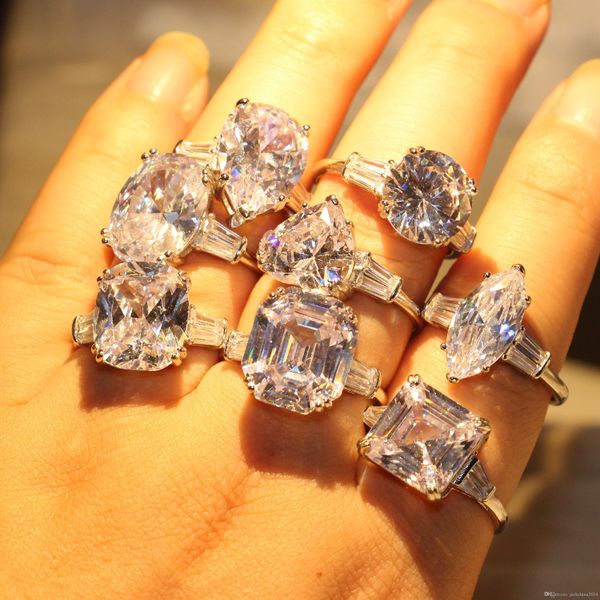 

8 style choucong stunning big white z luxury jewelry dove egg 925 sterling silver cz diamond party promise ring women wedding rings gif, Slivery;golden