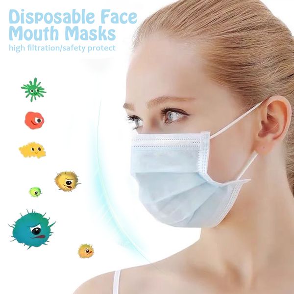 

disposable face mouth masks anti-dust mask 3 layers filter breathable face mask earloops solid color anti influenza bacterial