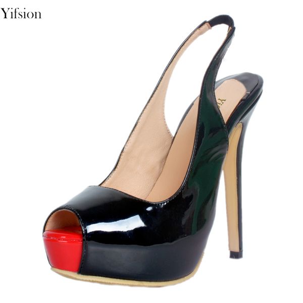 

rontic new arrival women platform shiny sandals thin high heels sandals peep toe black party shoes women us plus size 5-15