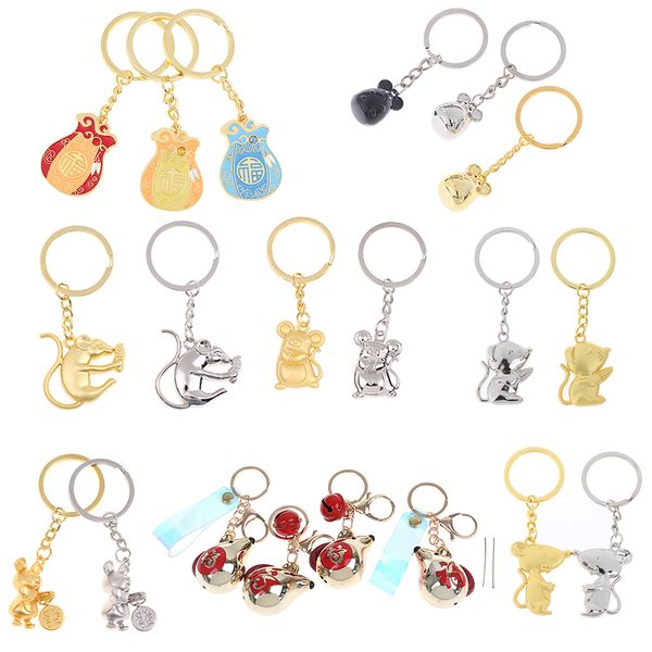 Porte-clés Feng Shui souris, bijoux suspendus en laiton Rat, cadeaux porte-bonheur du nouvel an chinois, porte-clés de voiture en métal à la mode