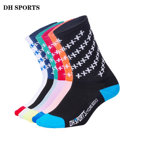 

dh sports 2018 new quality professional cycling socks men women outdoor road bicycle socks brand running compression sport, Black