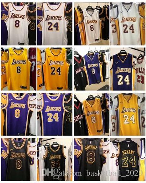 

2020 mens los angeles lakers 24# kobe bryant road purple swingman basketball jersey name and number pressing printed size xxs-xxl, Black