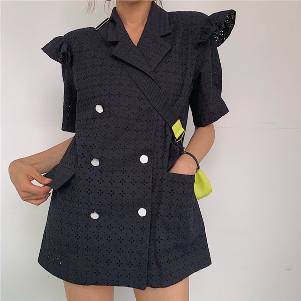 

2019 summer new korean trend clothing lace openwork embroidery double breasted butterfly sleeve loose coat suit jacket e358, Black;brown